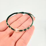 Pulsera Tejida Verde Herraje de GC Bolas Lisas Oro Amarillo 18K