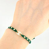 Pulsera Tejida Verde Herraje de GC Bolas Lisas Oro Amarillo 18K