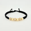 Pulsera Tejida Negra Bolas de Fuego Bolas Diamantadas Oro Amarillo 18K
