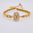 Pulsera Tejida Cafe Herraje de la Virgen de Guadalupe Bolas Lisas Oro Amarillo 18K