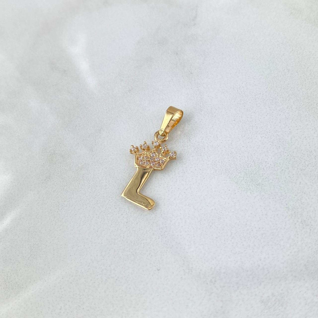 Dije Letra L Corona 0.8gr / 2.3cm / Lisa Circones Blancos Oro Amarillo 18K ©
