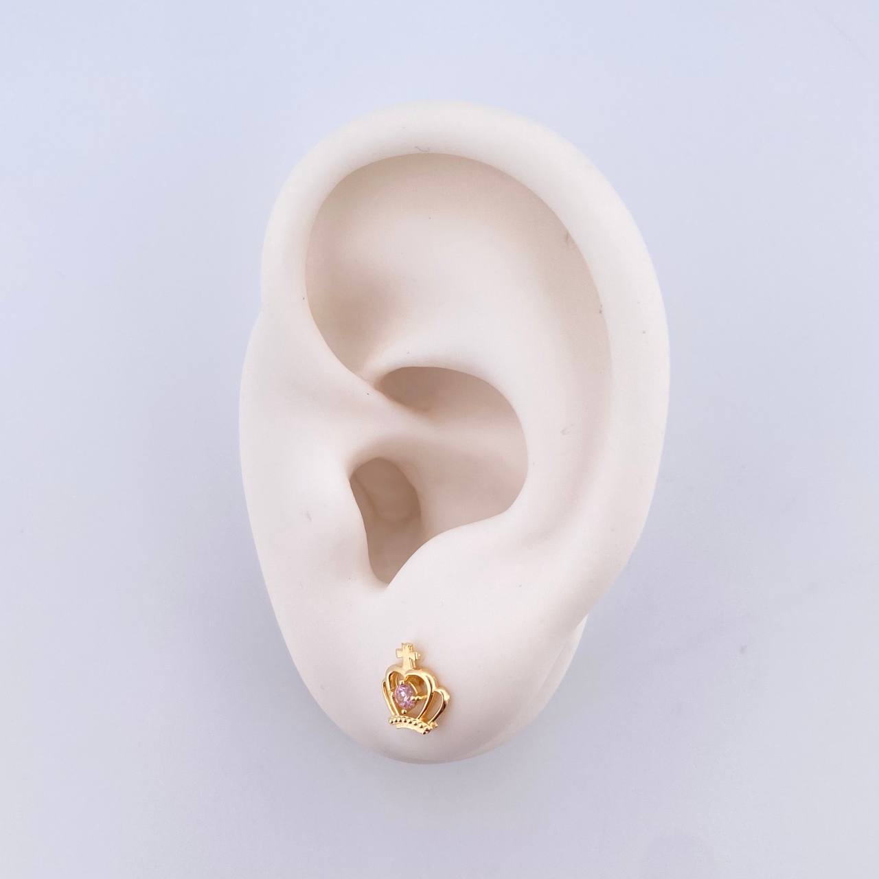 Topos Corona Cruz 1.1gr / 8mm / Circon Rosado Oro Amarillo 18K