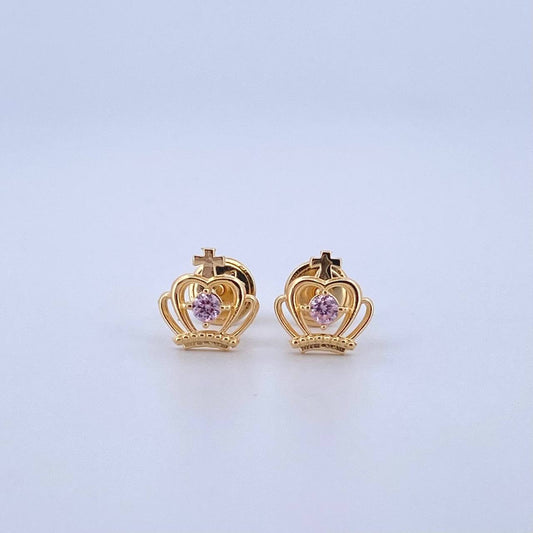 Topos Corona Cruz 1.1gr / 8mm / Circon Rosado Oro Amarillo 18K