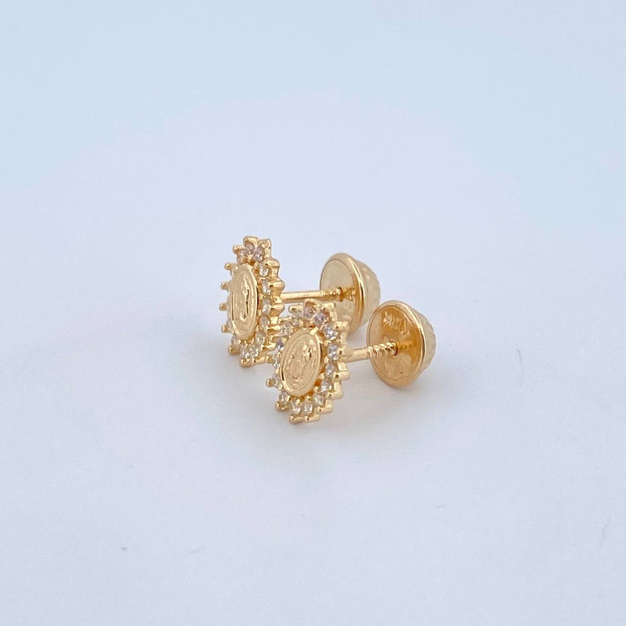 Topos Virgen De Guadalupe 0.95gr / 8mm / Circones Blancos Oro Amarillo 18K