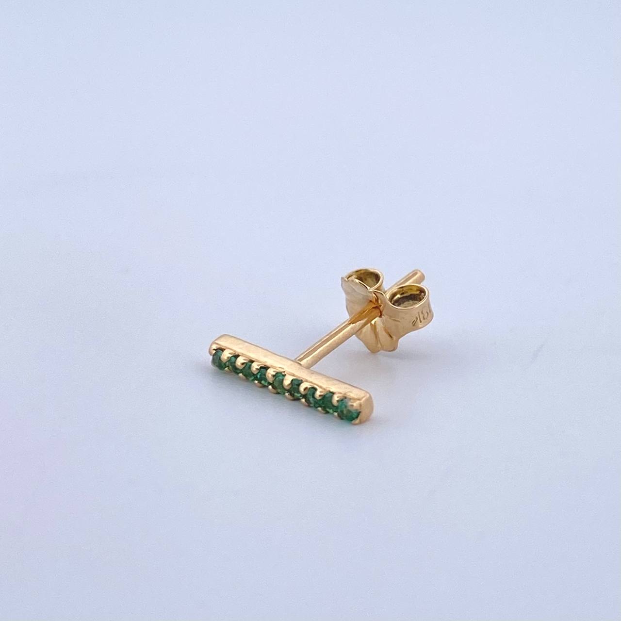 Piercing Linea Fina 0.5gr / 1.1cm / Esmeraldas 9Pts Broche Mariposa Oro Amarillo 18K (Joya) ©