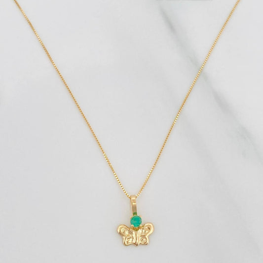 Set Cadena Veneciana + Dije Mariposa Esmeralda 06Pts / 1.3 g / 45 cm Oro Amarillo 18K
