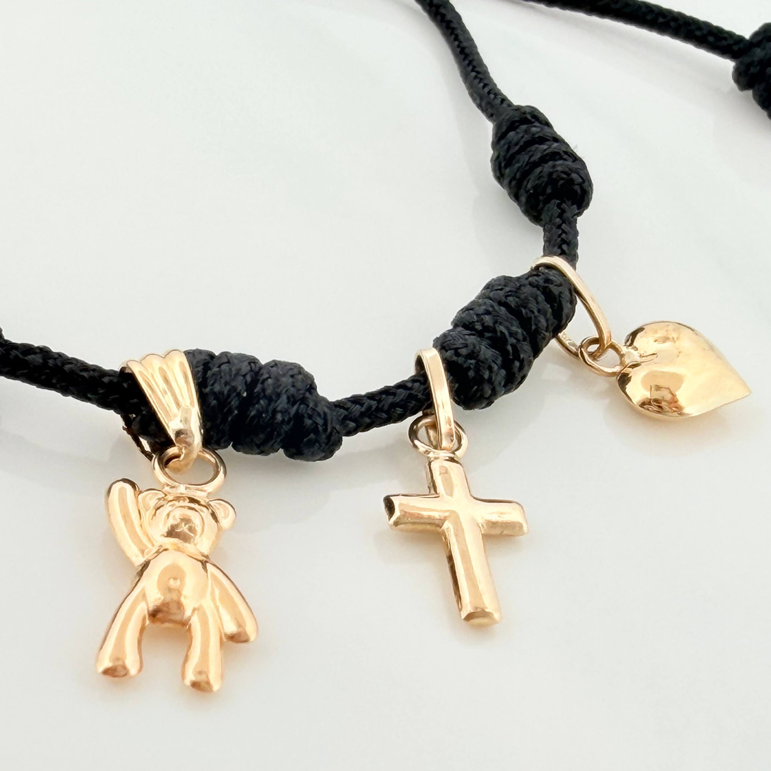 Pulsera Tejida Negra Seis Nudos Oro Amarillo 18K