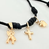 Pulsera Tejida Negra Seis Nudos Oro Amarillo 18K