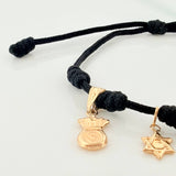 Pulsera Tejida Negra Seis Nudos Oro Amarillo 18K