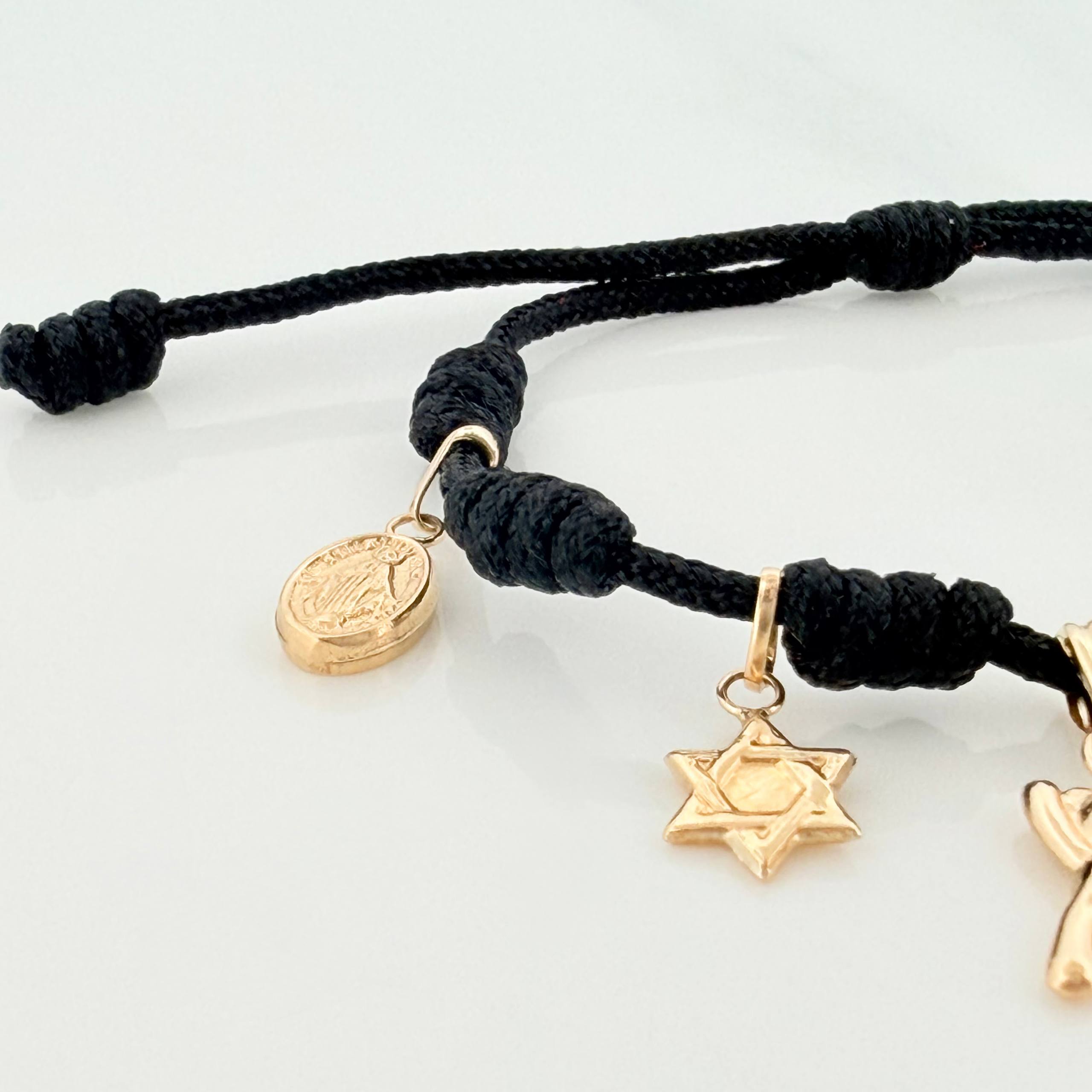 Pulsera Tejida Negra Seis Nudos Oro Amarillo 18K
