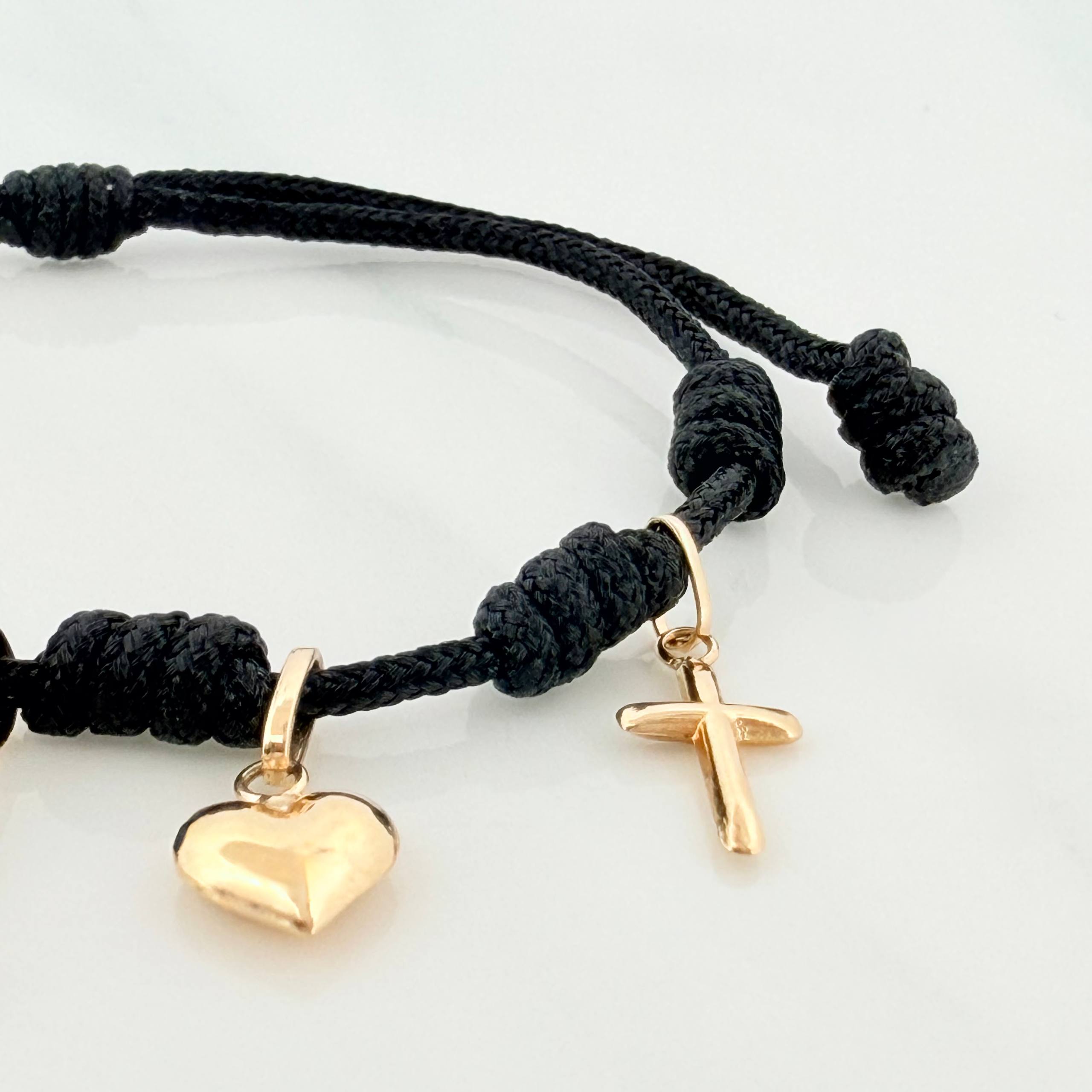 Pulsera Tejida Negra Seis Nudos Oro Amarillo 18K