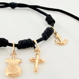 Pulsera Tejida Negra Seis Nudos Oro Amarillo 18K
