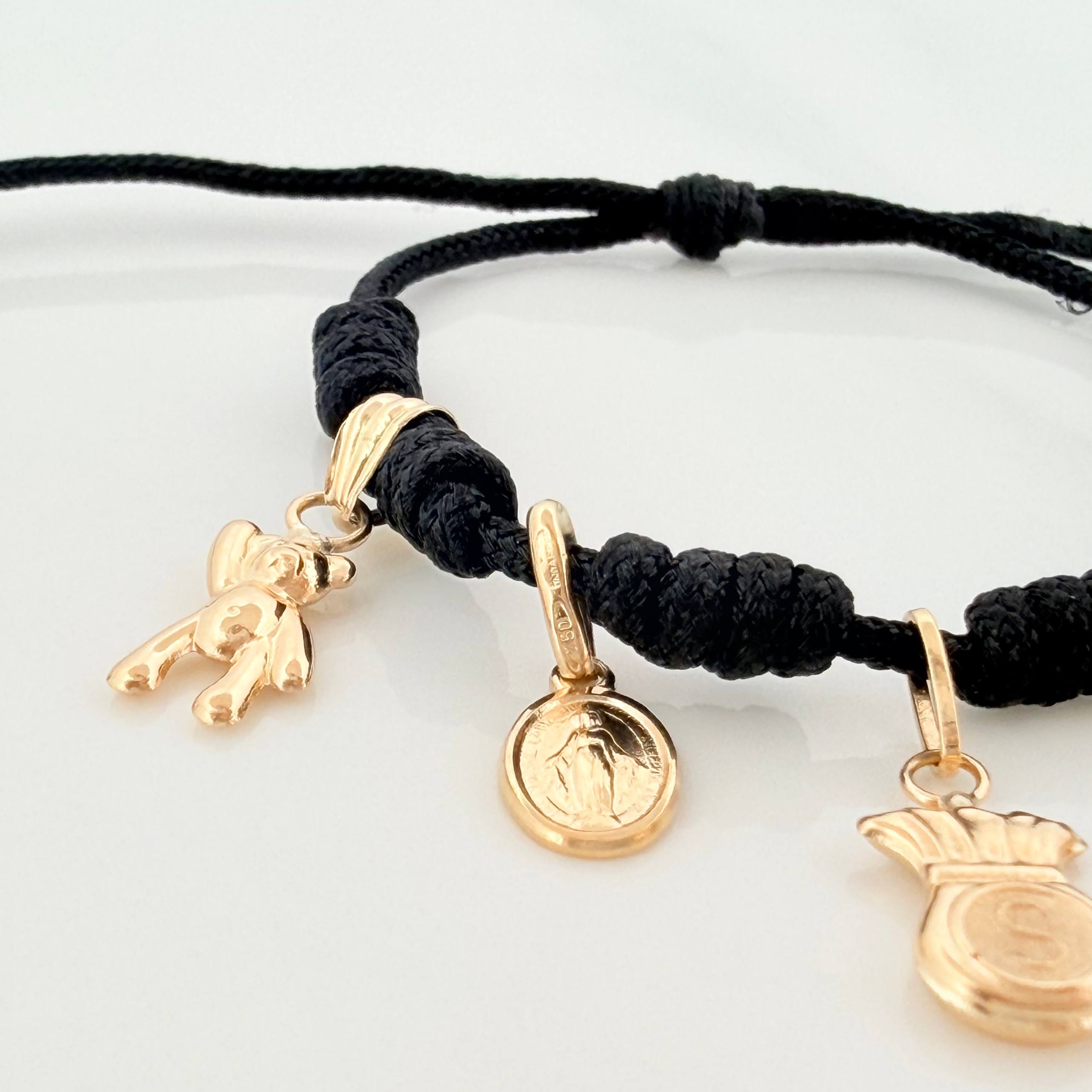 Pulsera Tejida Negra Seis Nudos Oro Amarillo 18K