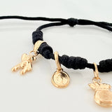 Pulsera Tejida Negra Seis Nudos Oro Amarillo 18K