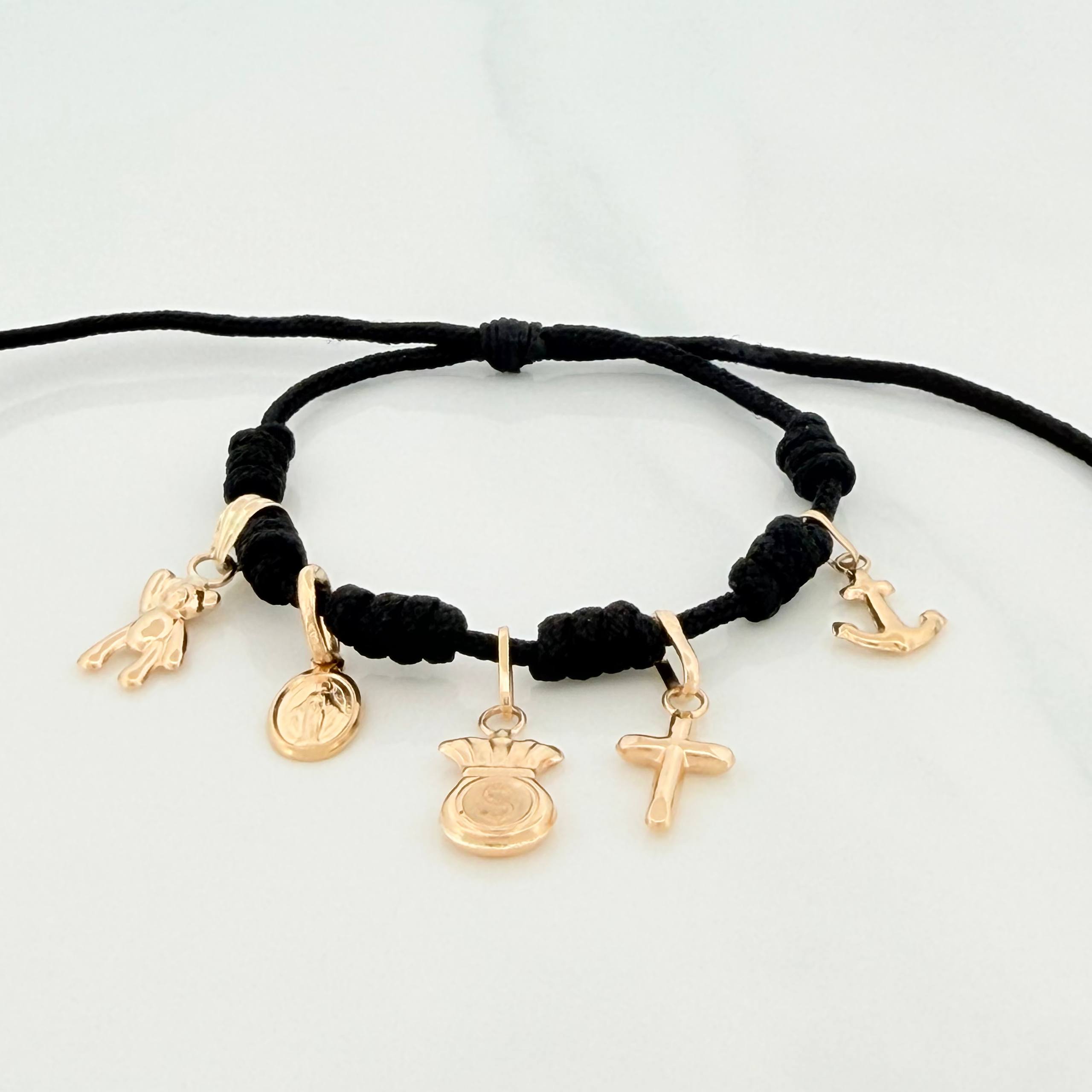 Pulsera Tejida Negra Seis Nudos Oro Amarillo 18K