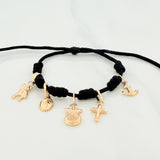 Pulsera Tejida Negra Seis Nudos Oro Amarillo 18K