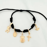 Pulsera Tejida Negra Seis Nudos Oro Amarillo 18K