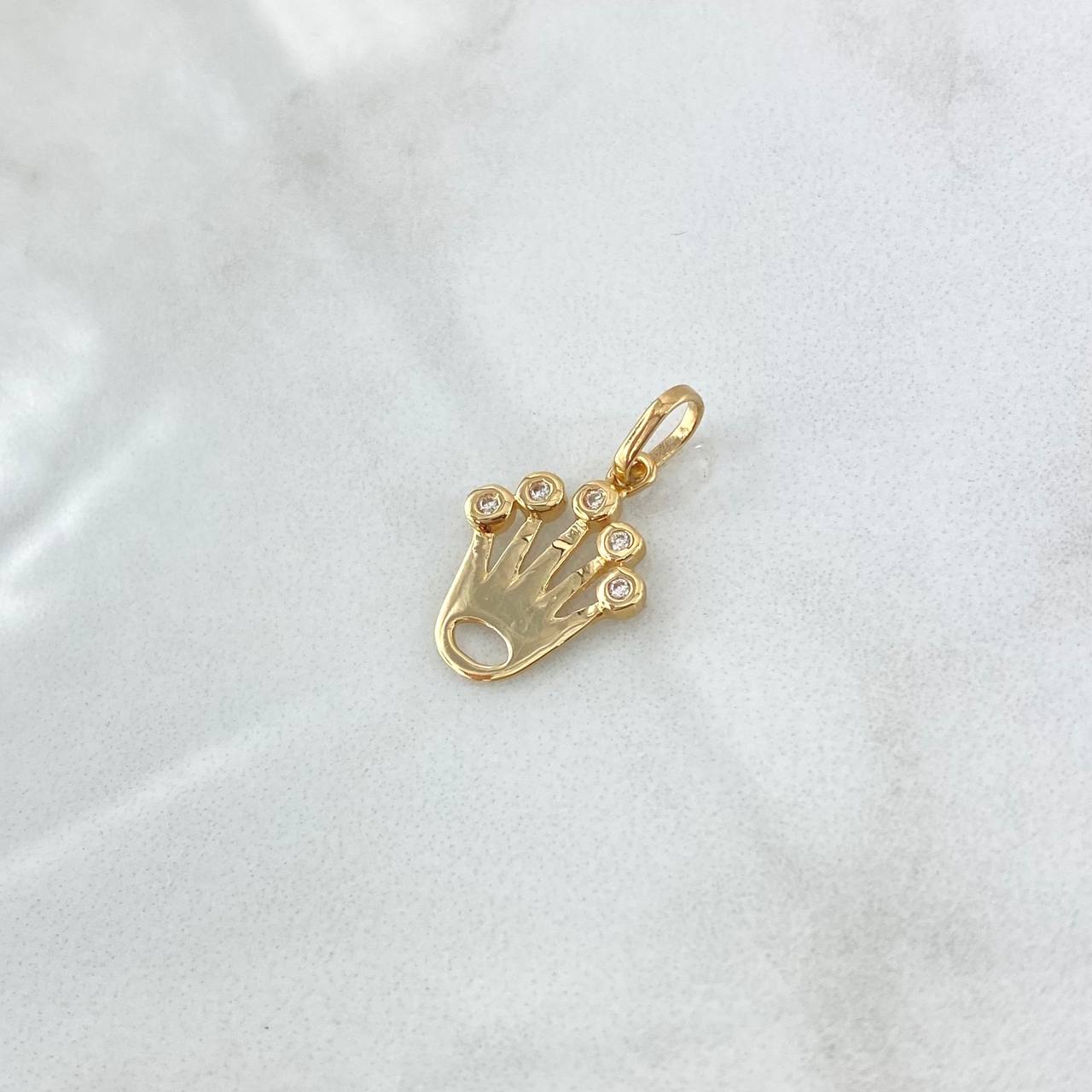 Dije Corona RX 1.15gr / 2.2cm / Circones Blancos Silueta Oro Amarillo 18K