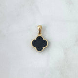 Dije Trebol VCyA 1.85gr / 2.4cm / Onix Negro Borde Punteado Oro Amarillo Nac.Esp. 18K