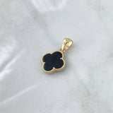 Dije Trebol VCyA 1.85gr / 2.4cm / Onix Negro Borde Punteado Oro Amarillo Nac.Esp. 18K