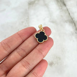 Dije Trebol VCyA 1.85gr / 2.4cm / Onix Negro Borde Punteado Oro Amarillo Nac.Esp. 18K