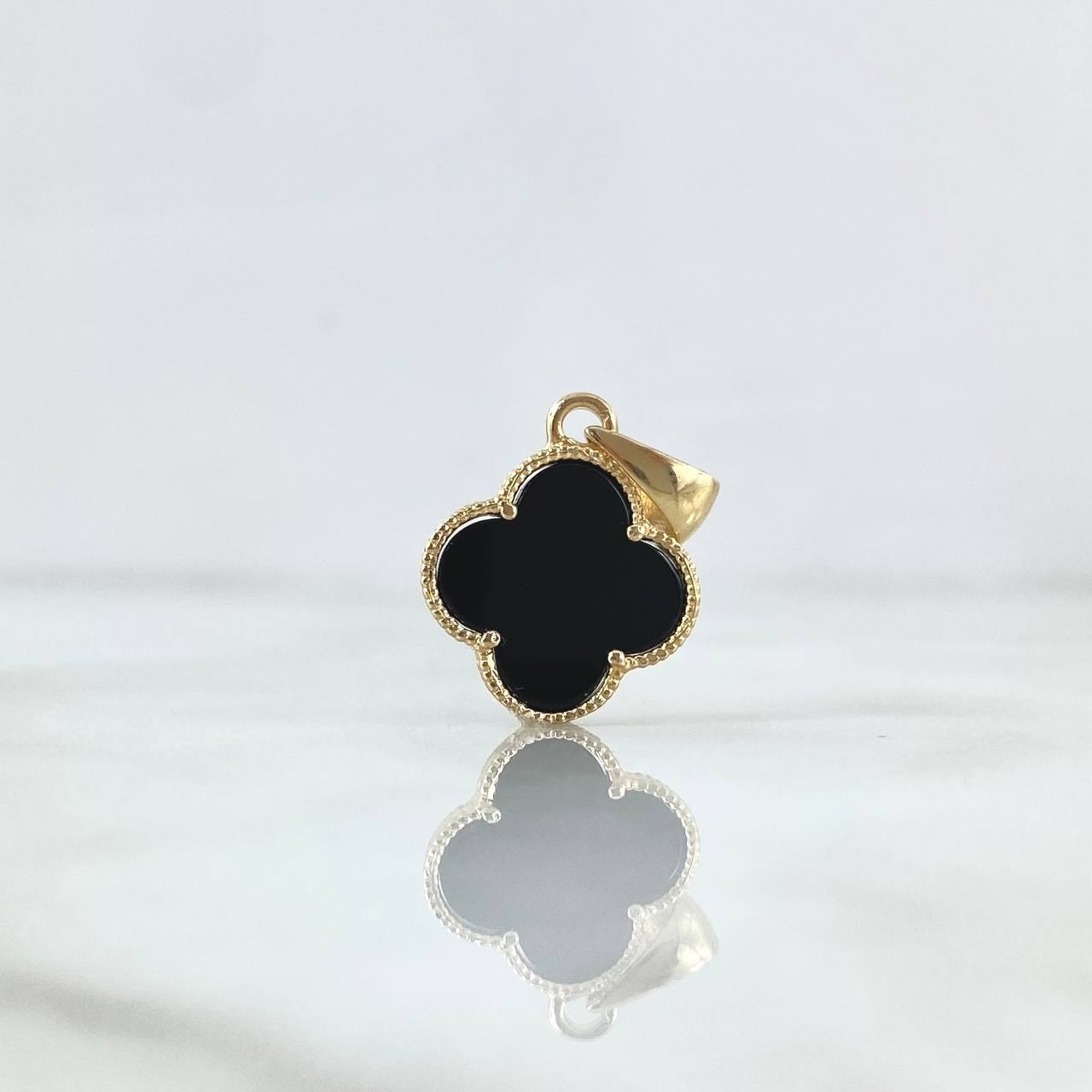 Dije Trebol VCyA 1.85gr / 2.4cm / Onix Negro Borde Punteado Oro Amarillo Nac.Esp. 18K