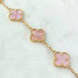 Pulso Aro Seguido Trebol VCyA 12.2gr / 17.5cm / 1.9mm Cuarzo Rosado Punteado Oro Amarillo Nac.Esp. 18K