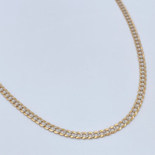 Cadena Cubana 5.95gr / 56.3cm /Dos Oros Amarillo Blanco +1 18K $