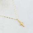 Set Cadena y Dije Flor Espejo + Cruz Lisa 0.6gr / Oro Amarillo 18K (Oferta)
