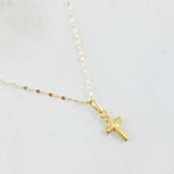 Set Cadena y Dije Flor Espejo + Cruz Lisa 0.6gr / Oro Amarillo 18K (Oferta)