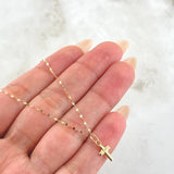 Set Cadena y Dije Flor Espejo + Cruz Lisa 0.6gr / Oro Amarillo 18K (Oferta)