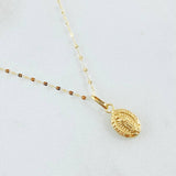 Set Cadena y Dije Mini Flor Espejo + Virgen Guadalupe 0.65gr / Oro Amarillo 18K