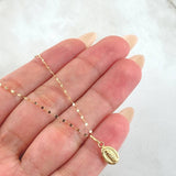 Set Cadena y Dije Mini Flor Espejo + Virgen Guadalupe 0.65gr / Oro Amarillo 18K