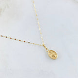 Set Cadena y Dije Mini Flor Espejo + Virgen Milagrosa 0.55gr / Oro Amarillo 18K
