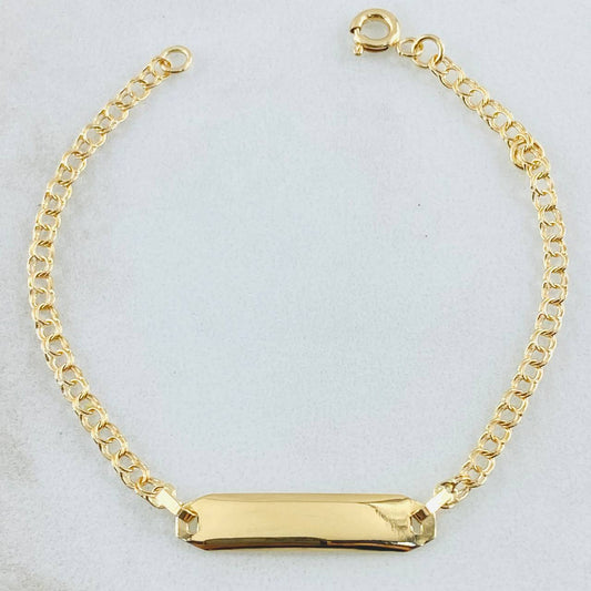 Pulso Bebé Aro Seguido Placa Rectangular Curva 1.35gr / 15cm / Oro Amarillo 18K *