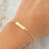 Pulso Bebé Aro Seguido Placa Rectangular Curva 1.3gr / 14cm / Oro Amarillo 18K *