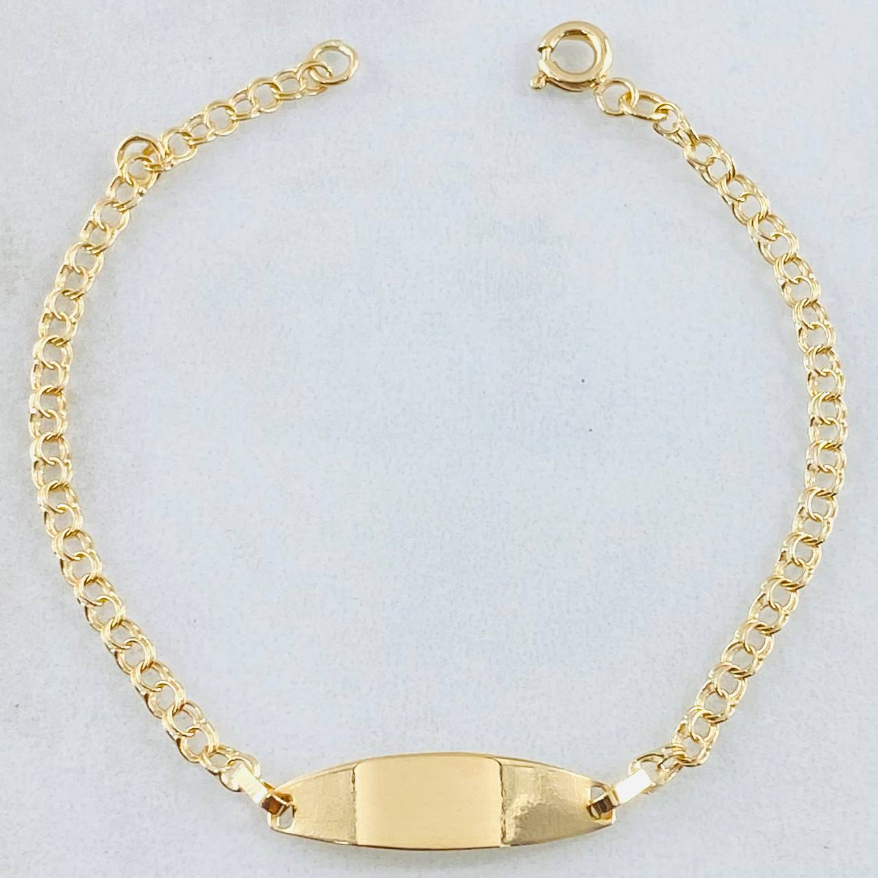 Pulso Bebé Aro Seguido Placa Ovalada 1.35gr / 15cm / Oro Amarillo 18K *