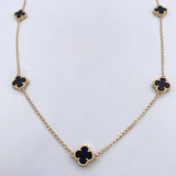 Cadena Espiga Trebol Gradual 7.95gr / 45.6cm-49.6cm / 1.5mm Onix Negro Oro Amarillo Nac.Esp. 18K $