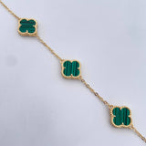 Pulso Aro Seguido Trebol Gradual 5.15gr / 17cm-20.1cm / 1.3mm Malaquita Verde Oro Amarillo Nac.Esp. 18K $