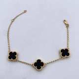 Pulso Espiga Trebol Gradual 5.6gr / 16.5cm-18.8cm / 1.5mm Onix Negro Oro Amarillo Nac.Esp. 18K $