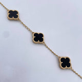 Pulso Espiga Trebol Gradual 5.6gr / 16.5cm-18.8cm / 1.5mm Onix Negro Oro Amarillo Nac.Esp. 18K $