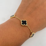 Pulso Espiga Trebol Gradual 5.6gr / 16.5cm-18.8cm / 1.5mm Onix Negro Oro Amarillo Nac.Esp. 18K $