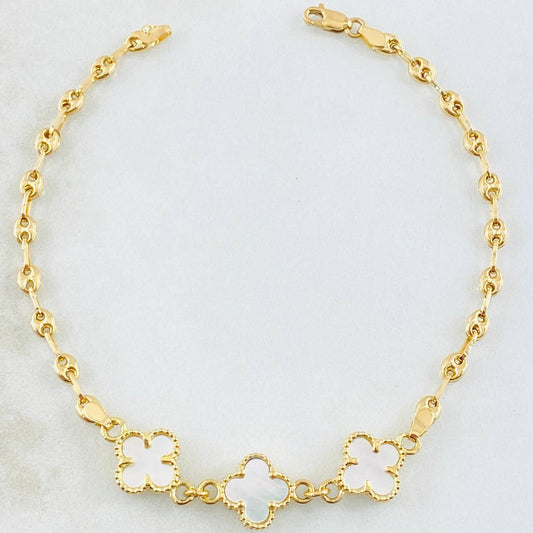 Pulso GC Trebol Blanco 4.95gr / 18.5cm / Oro Amarillo Nac.Esp. 18K ©