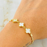 Pulso GC Trebol Blanco 4.95gr / 18.5cm / Oro Amarillo Nac.Esp. 18K ©