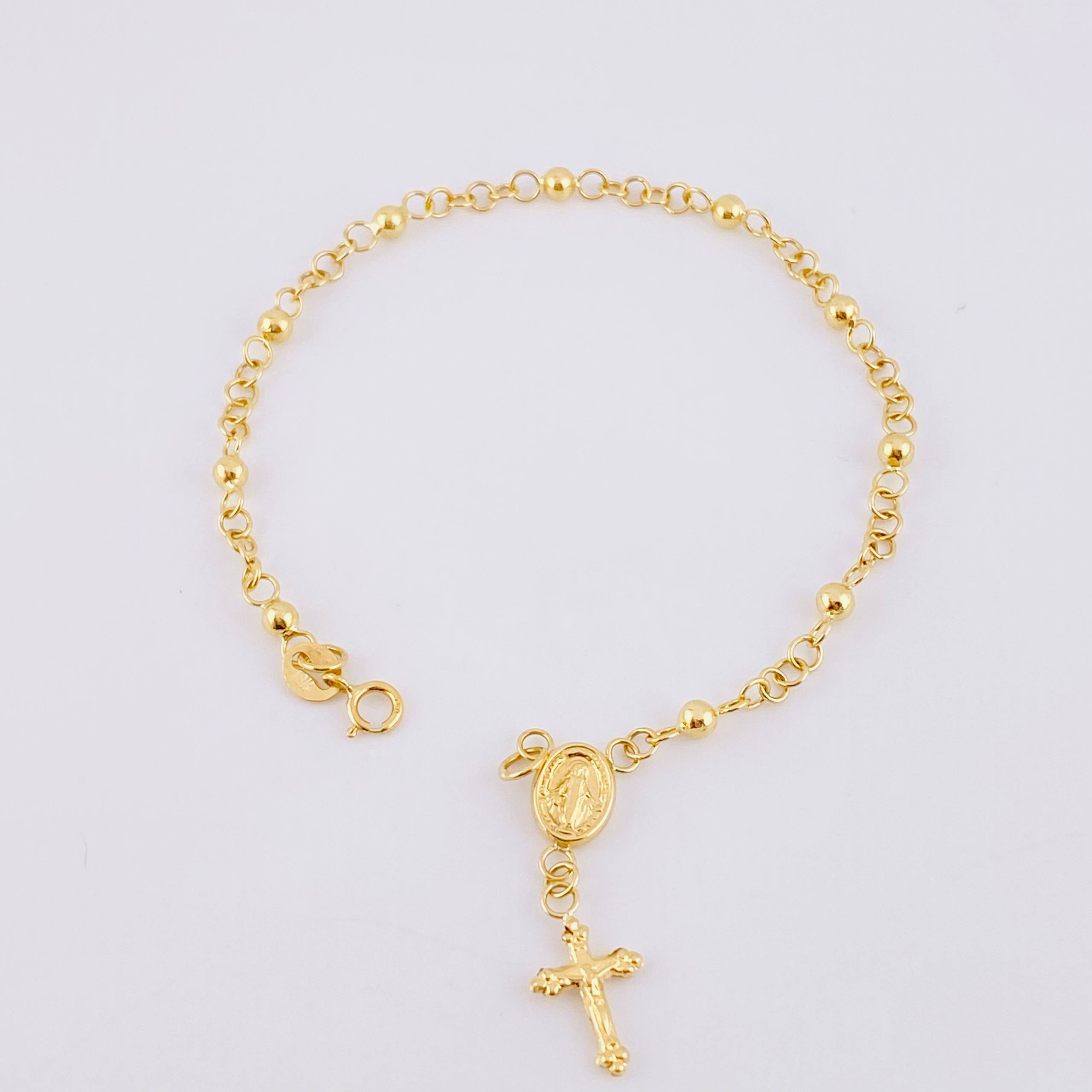 Pulso Denario Virgen Milagrosa 2.45g / 17.5cm / 3.1mm Oro Amarillo 18K