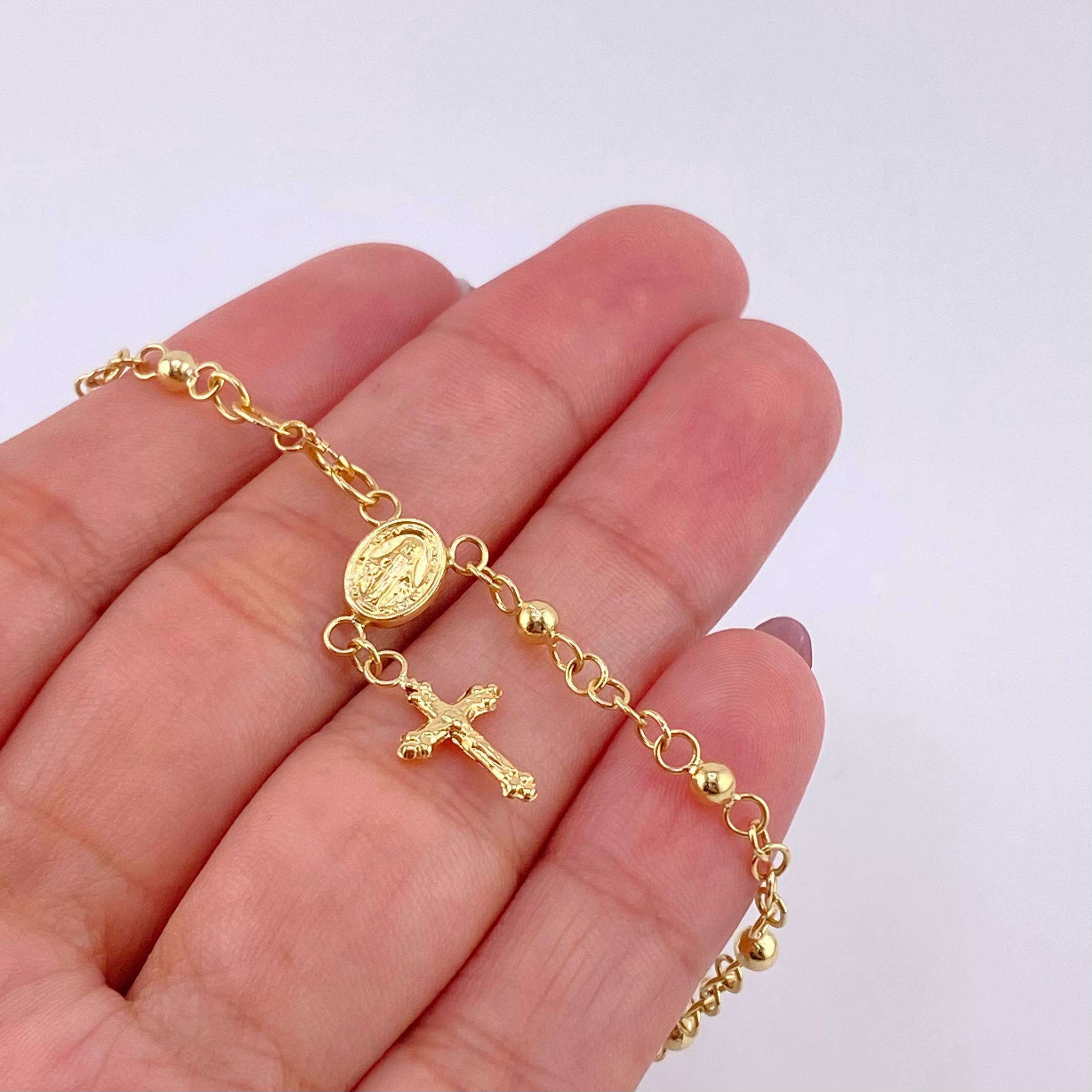 Pulso Denario Virgen Milagrosa 2.45g / 17.5cm / 3.1mm Oro Amarillo 18K