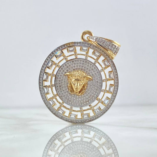 Dije Medalla Medusa Medieval 14.35gr / 5.5cm / Circones Blancos Oro Amarillo 18K ©