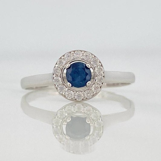 Anillo Halo Zafiro 24 Pts 1 g / T5 3/4 Plata 925