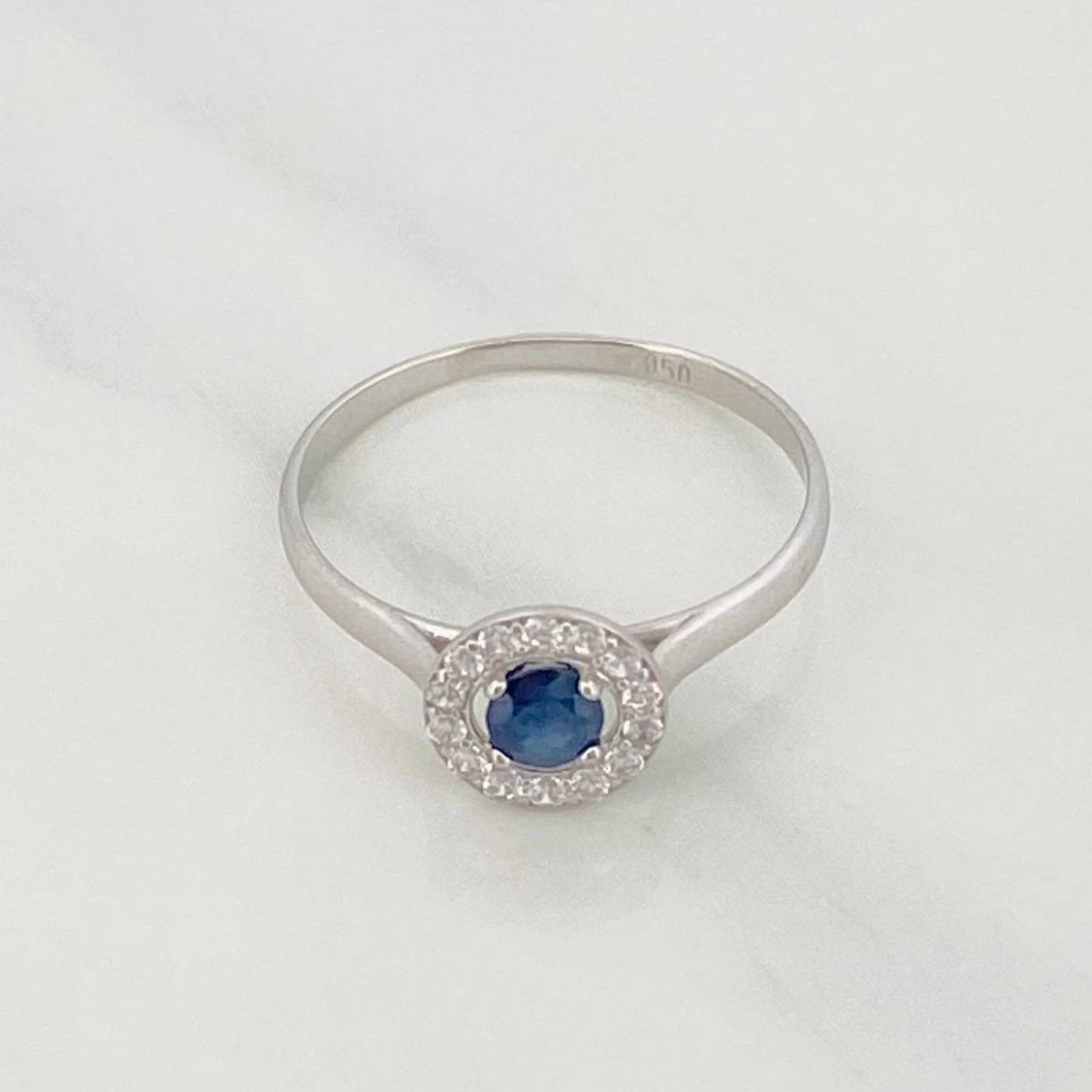 Anillo Halo Zafiro 24 Pts 1 g / T5 3/4 Plata 925
