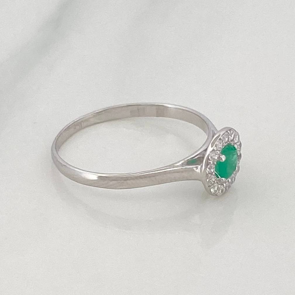 Anillo Solitario Halo Esmeralda 14 Pts 1 g / T6 Plata 925